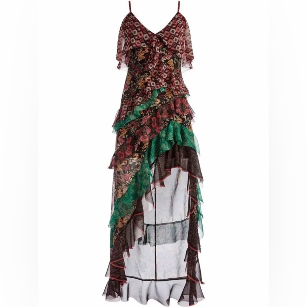 LIKE NEW ALICE + OLIVIA Laverne Asymmetric Ruffled Dress 0-2 Extra Small Floral - Picture 3 of 13